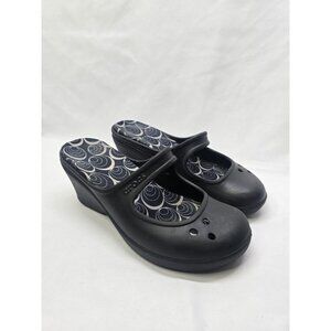 Crocs Frances Mary Jane Wedge Mule Slip On Shoes Black Comfort Women’s Size 7